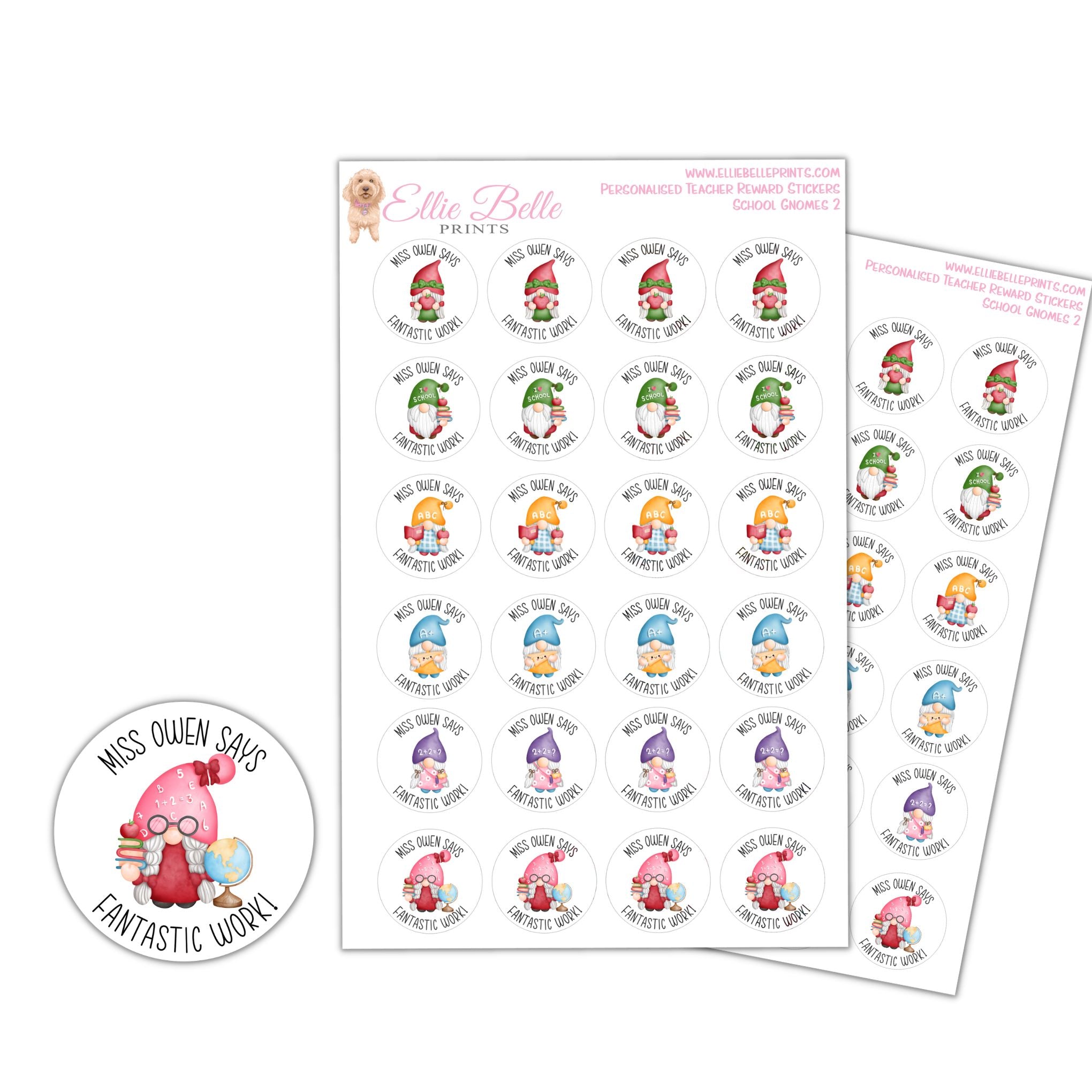 School Gnomes 2 - Personalised Teacher Reward Stickers