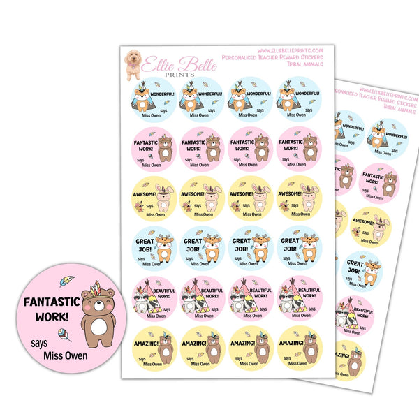 Boho Animals - Personalised Teacher Reward Stickers