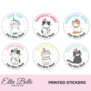 Boho Cats (White) - Personalised Teacher Reward Stickers