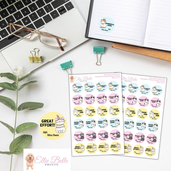 Boho Cats 2 - Personalised Teacher Reward Stickers