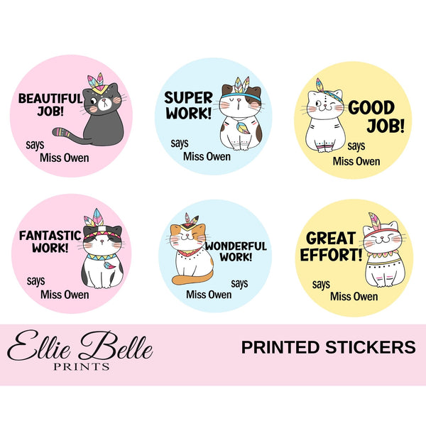 Boho Cats 2 - Personalised Teacher Reward Stickers