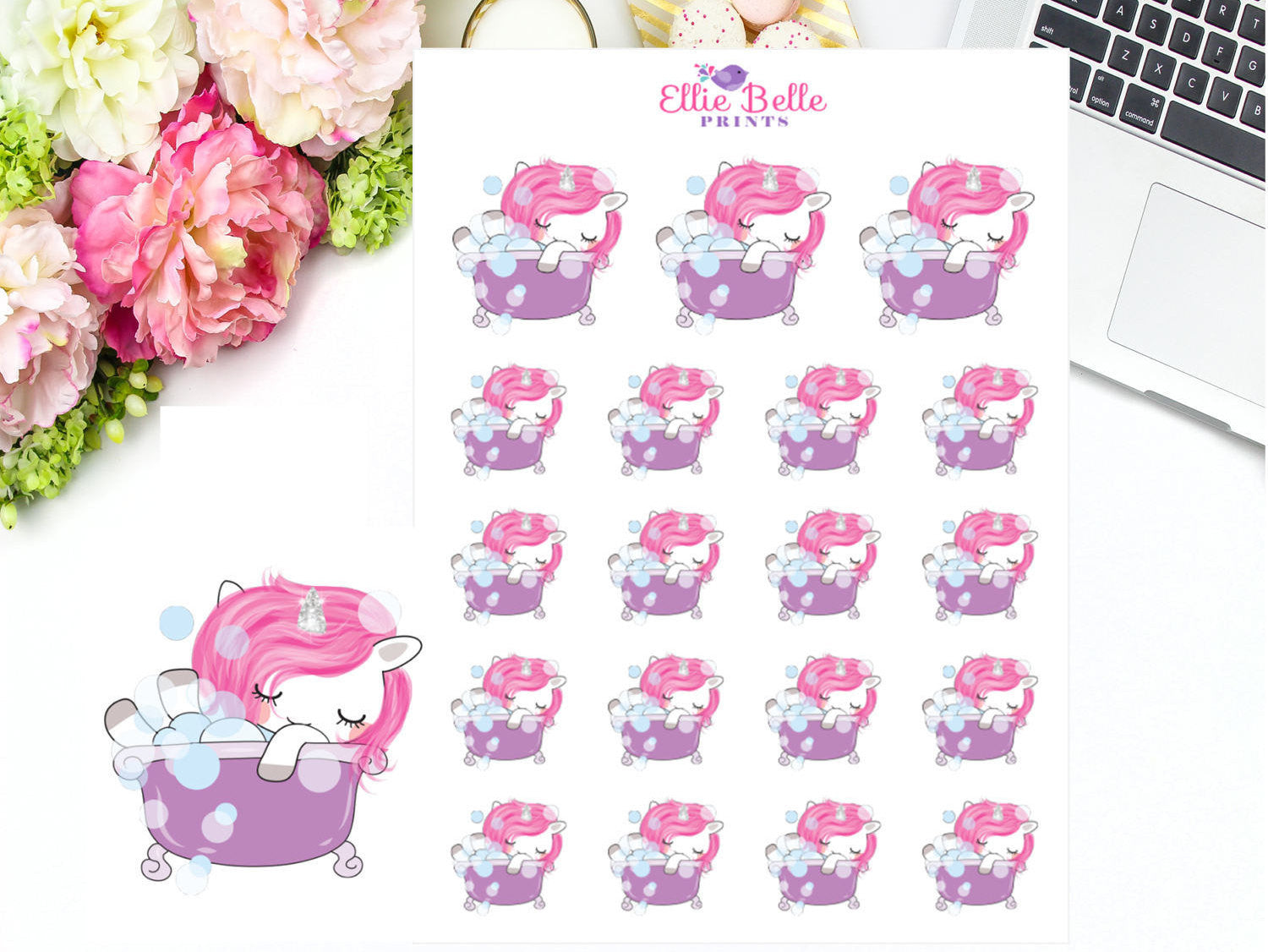 Bath Time Sticker - Pink Unicorn Collection