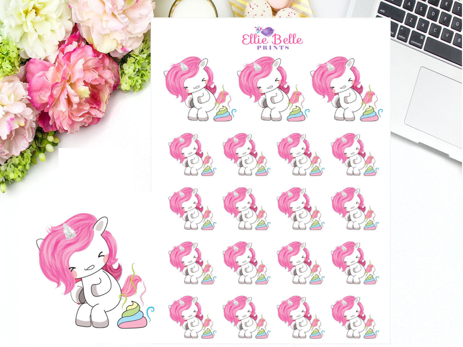 Poo Stickers - Pink Unicorn Collection