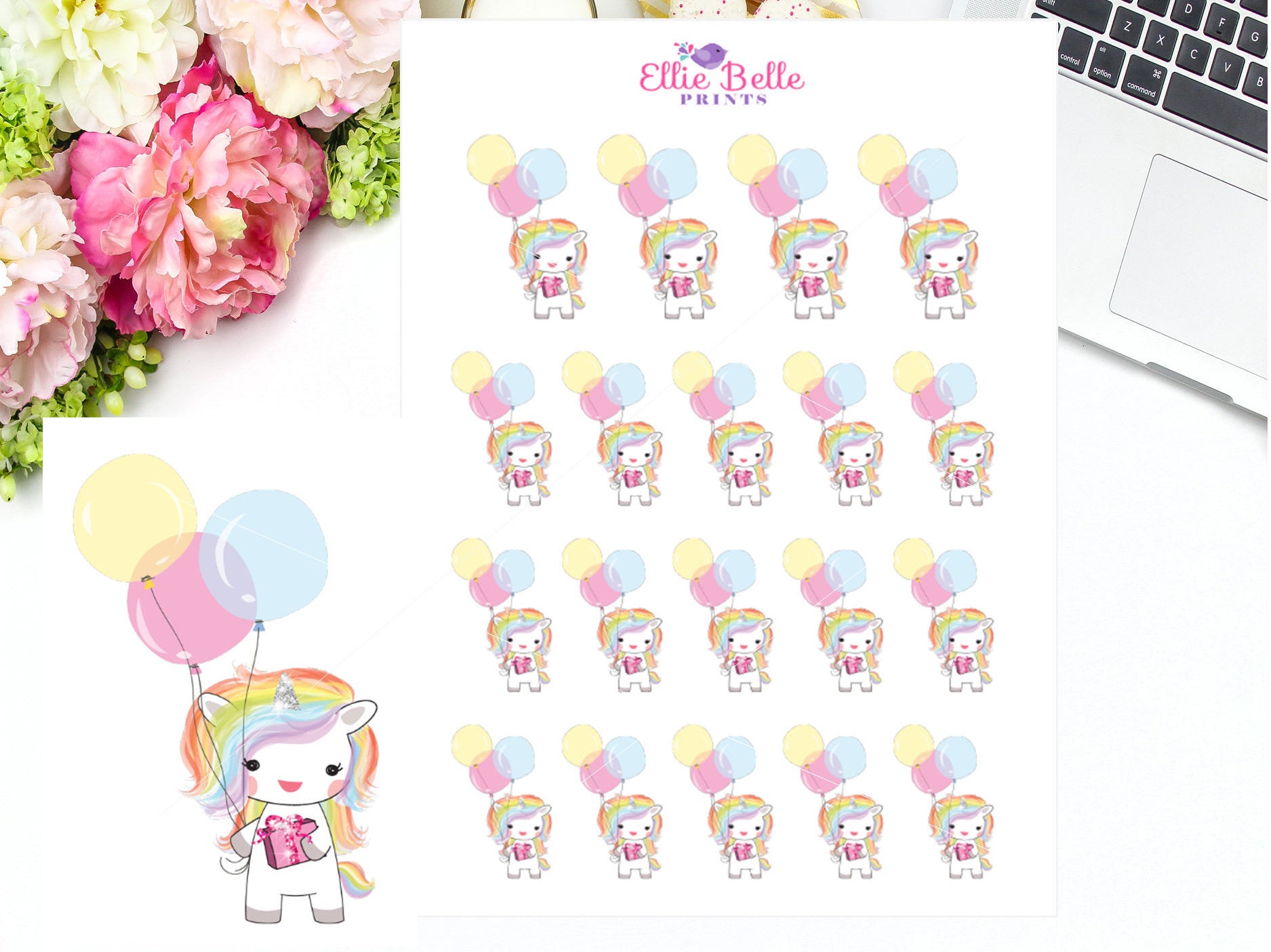 Birthday Unicorn Stickers - Rainbow Unicorn Collection