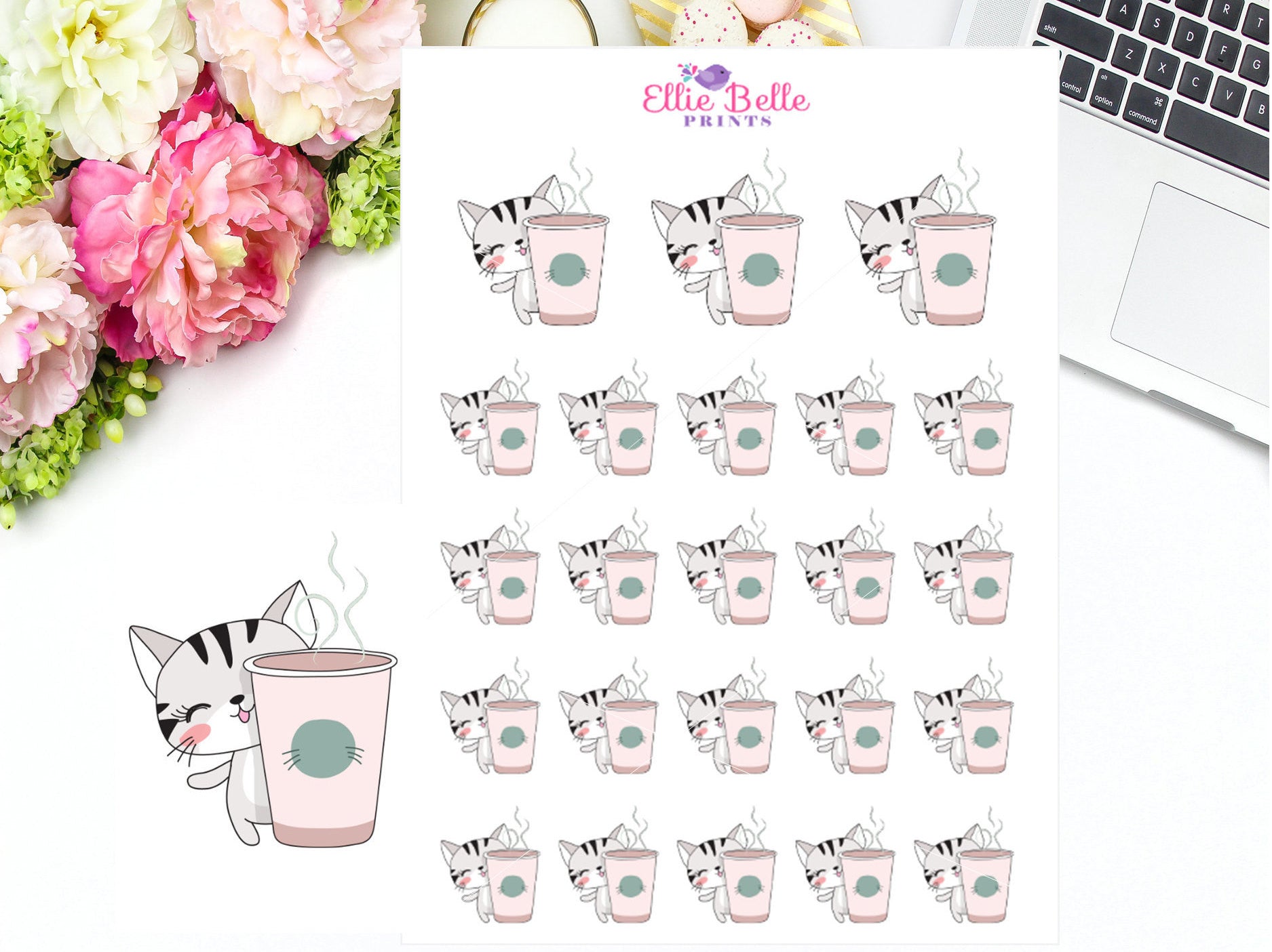 Coffee, Tea Cat Stickers - Cat Collection