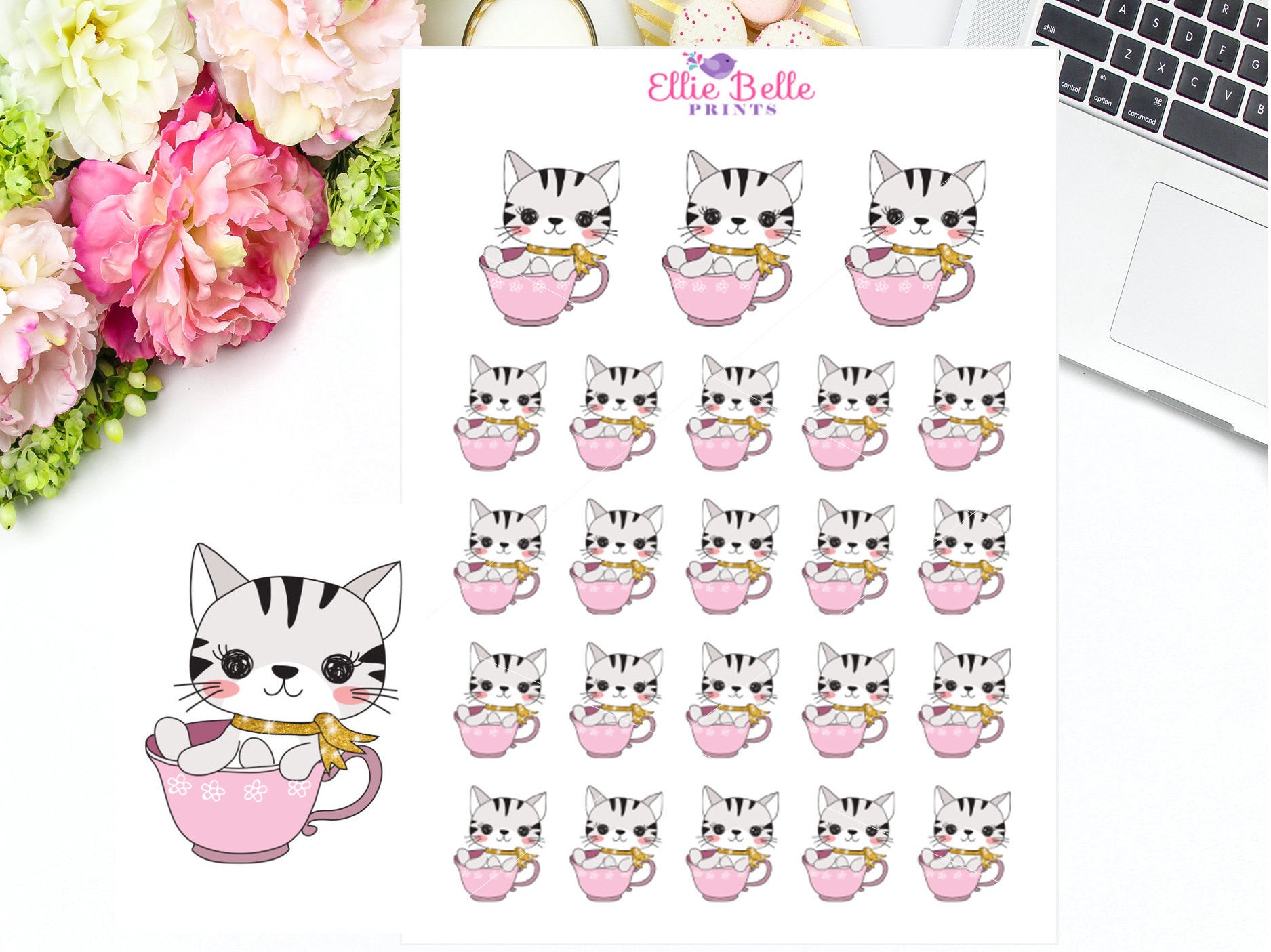 Tea Cup Stickers - Cat Collection