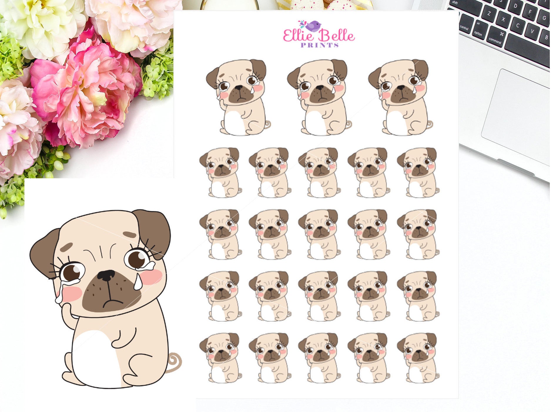 Sad / Upset Stickers - Pug Collection