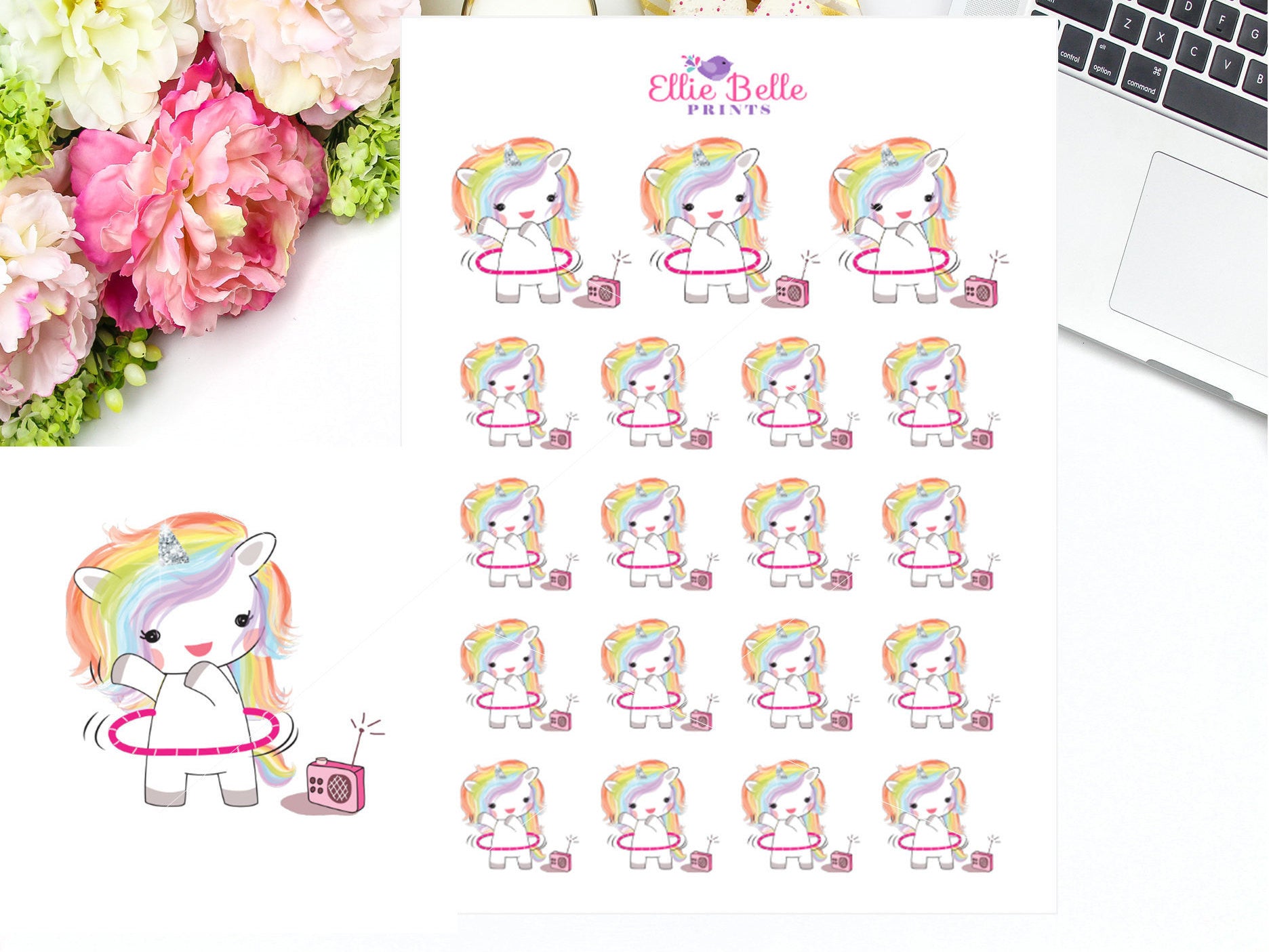 Hula Hoop Stickers - Rainbow Unicorn Collection